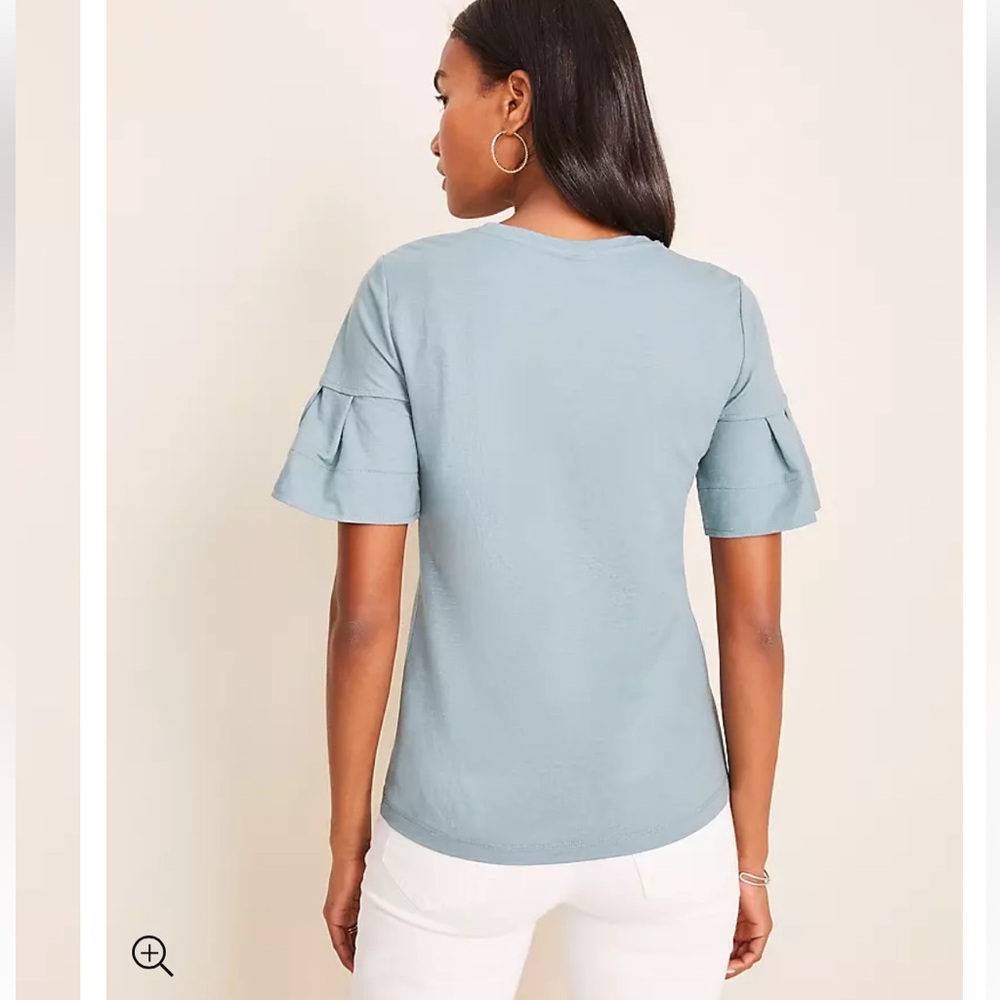 Ann Taylor Pleated Ruffle Sleeve Tee Seafoam Blue L Large - Picture 2 of 8